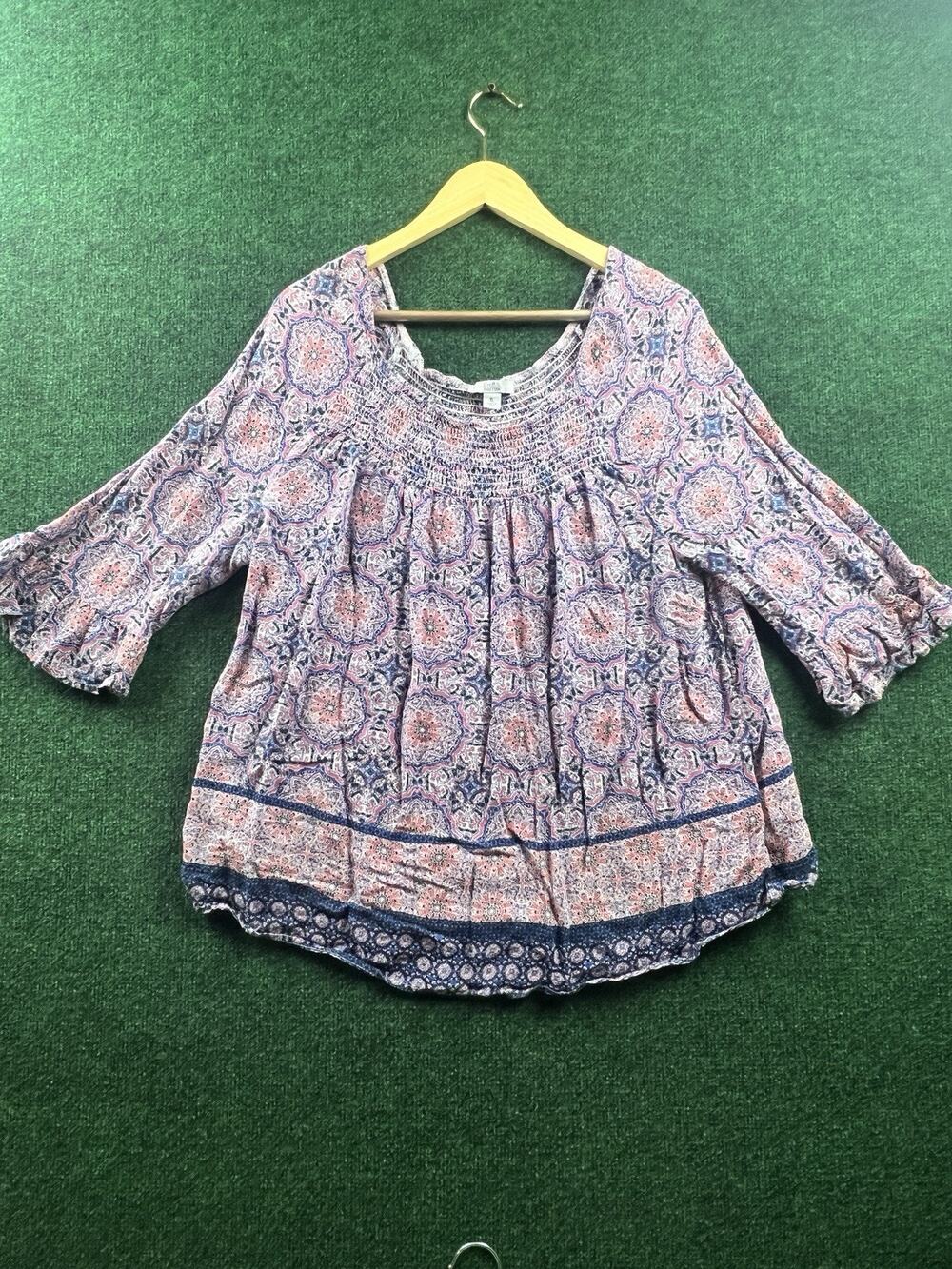 Croft & Barrow Women's XL Paisley Boho 3/4 Sleeve Blouse
